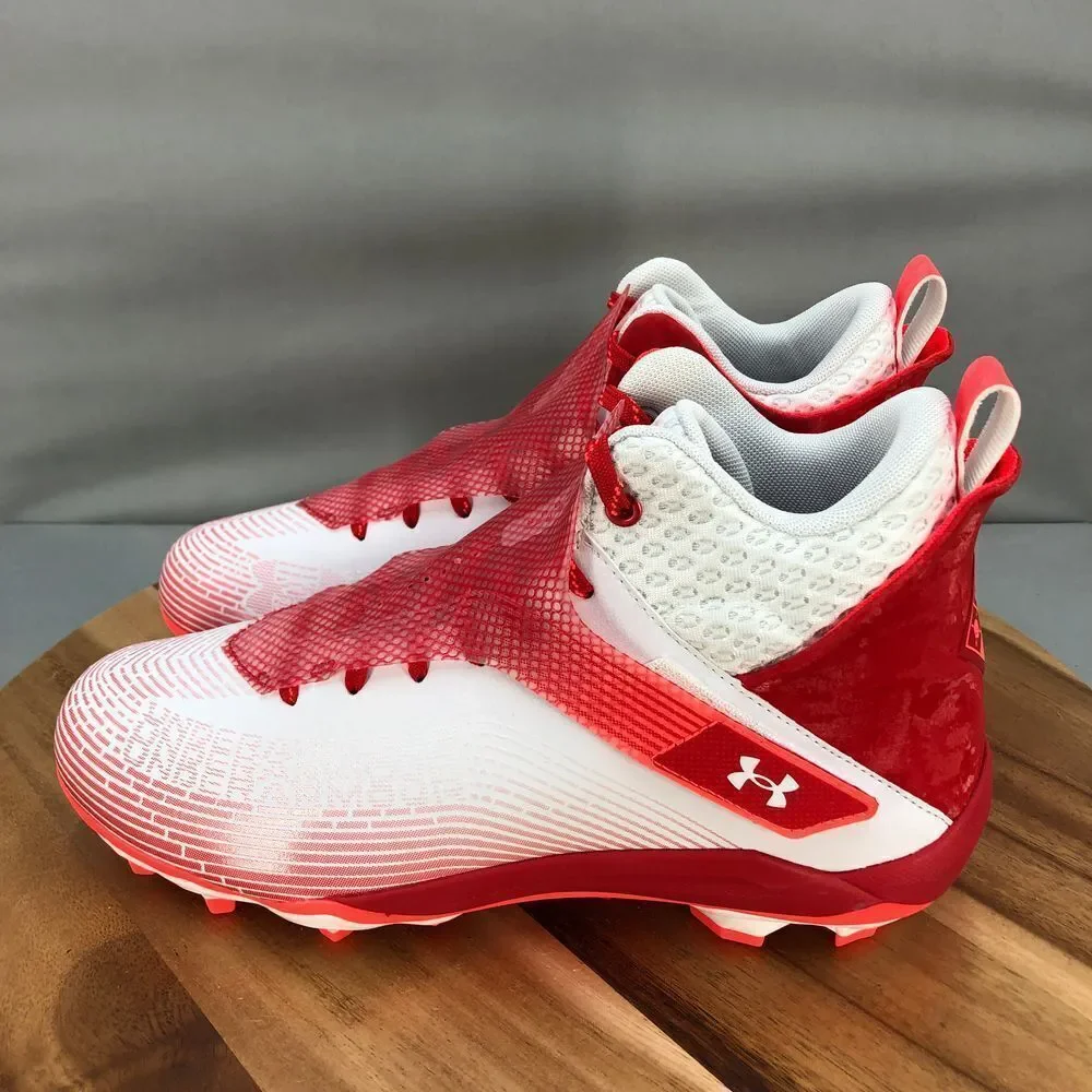 Under Armour Hammer MC Football‎ Cleats Mens 12 Red White Mid Top Performance